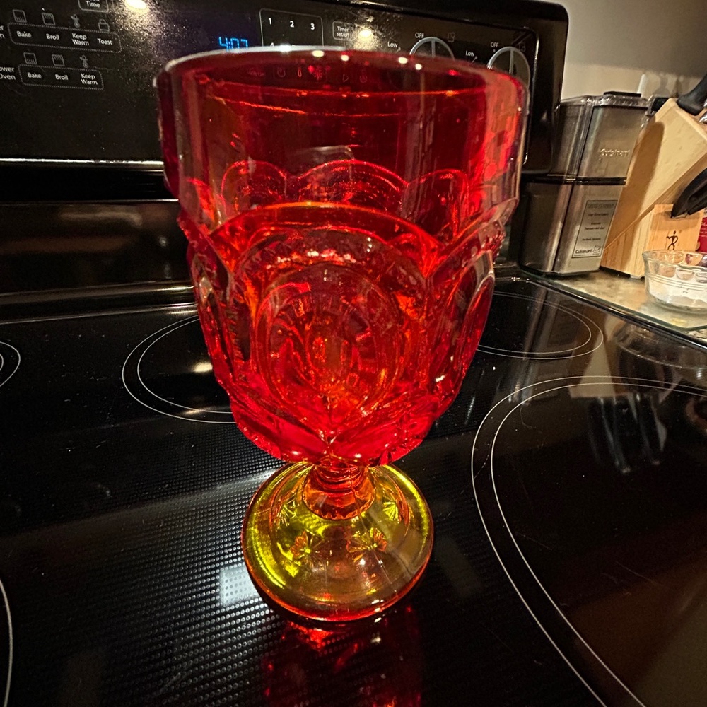 Vibrant Red and Yellow Glass Goblet